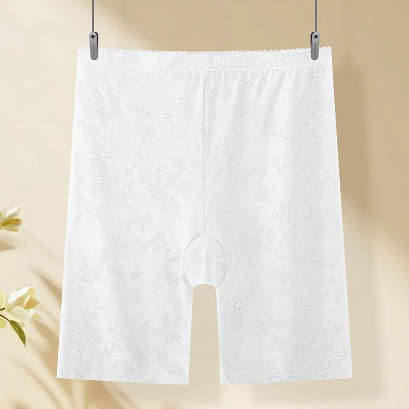 Plus Size Women Summer High Waist Ice Silk No Trace Safety Anti Walking Belly Lift Hip Five Points Leggings