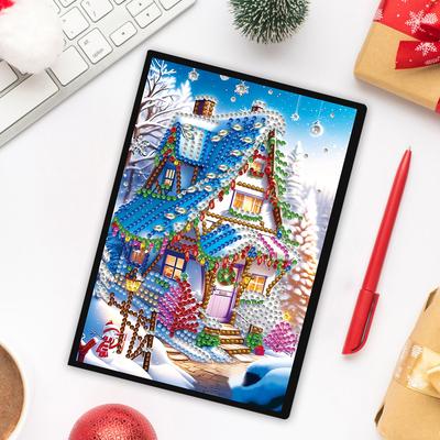Christmas Winter Diamond Painting Diary Book with 4Pcs Bookmark Rhinestone Art Painting Notebook Kit Holiday Birthday Gift