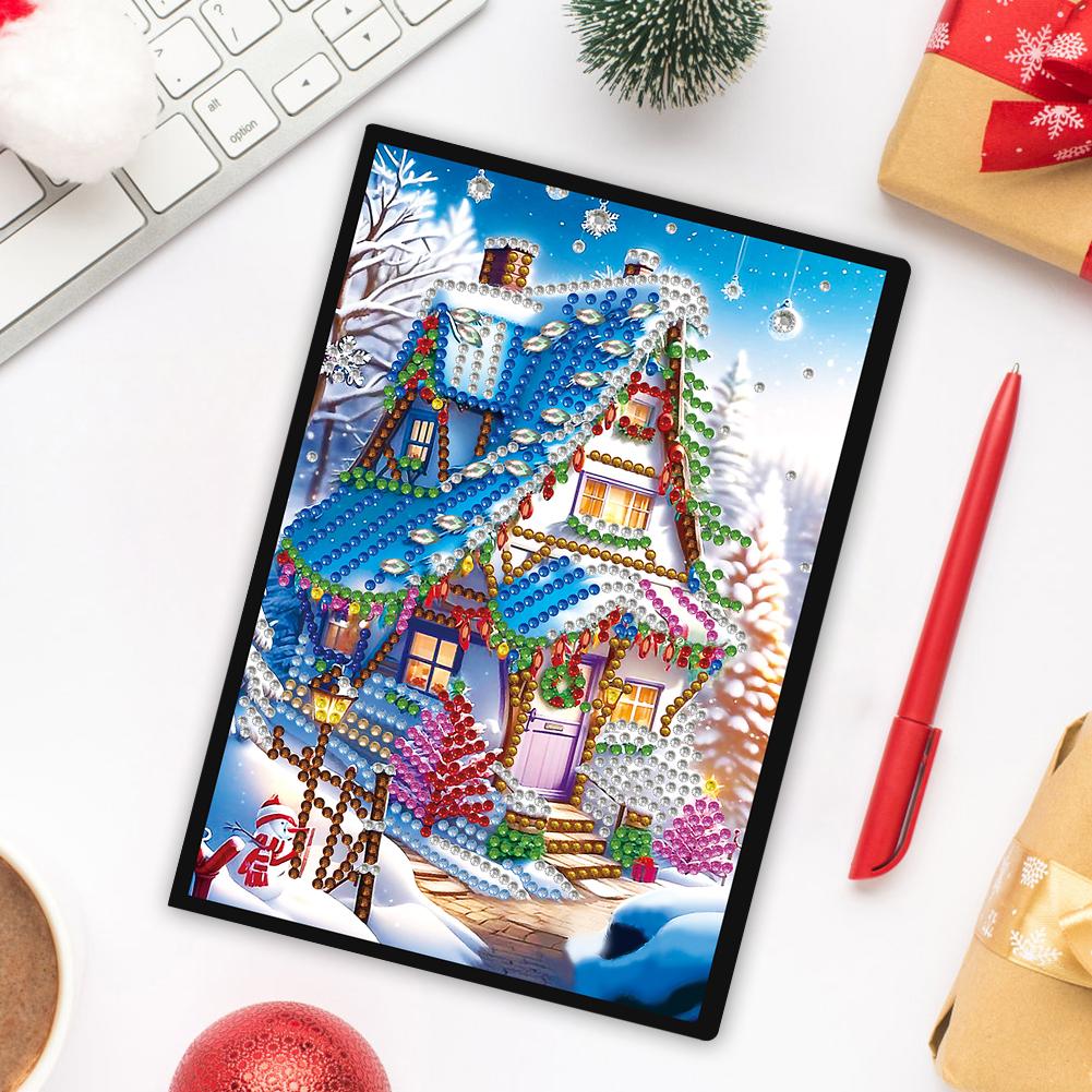 Christmas Winter Diamond Painting Diary Book with 4Pcs Bookmark Rhinestone Art Painting Notebook Kit Holiday Birthday Gift