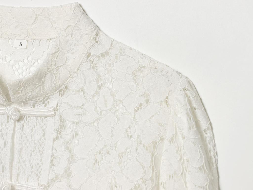 European and American women's clothing 1116 spring new products stand-up collar waist lace crochet versatile long-sleeved shirt top women