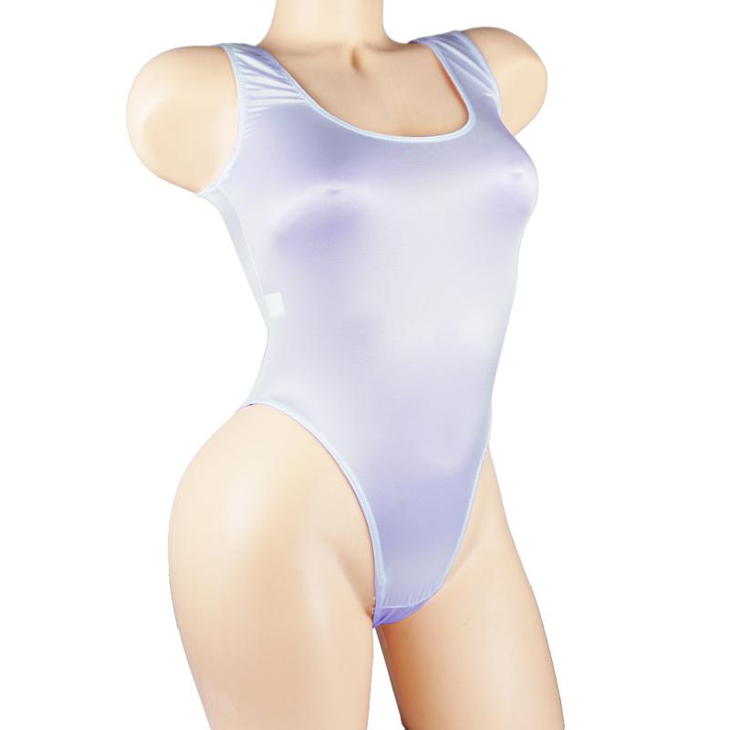 Satin Glänzend Trikots Einteiler Badeanzug Sexy Hoch geschnittener Offener Schritt Bikini String Bodysuit Glänzend Damen Unterwäsche Große Größen