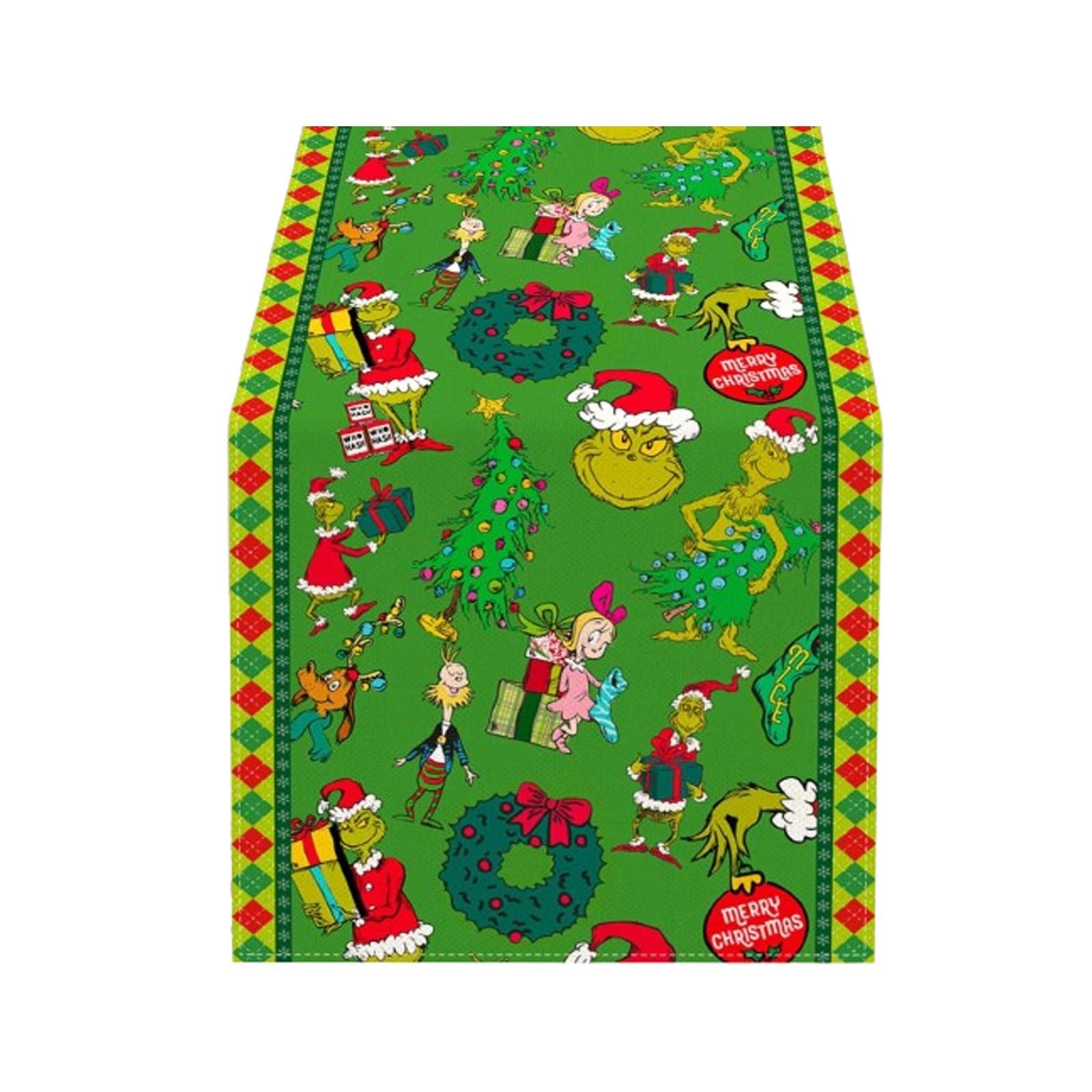 

183x33cm Cute Christmas Printed Tablecloth, Table Runner, Linen Oil-Resistant Table Mat One Size зелёный