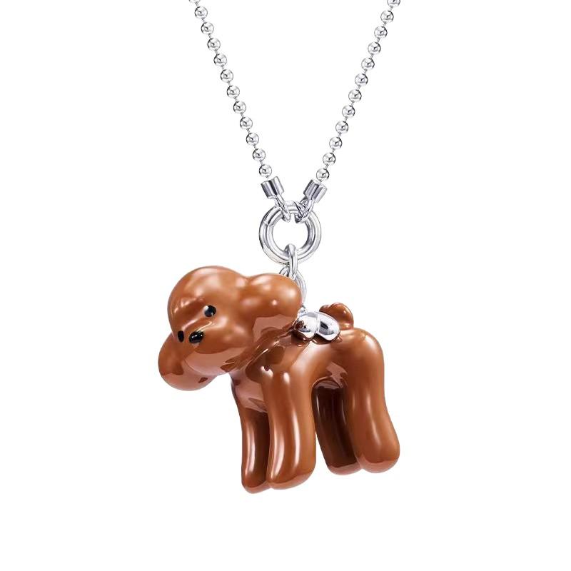 Heart Teddy Dog Pendant Long Necklace: Childlike & Versatile Spring/Summer Design for Women