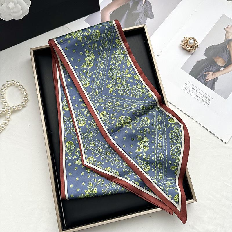 Double-sided Long Strip Small Silk Scarf Women's Professional Wear Spring and Summer New Decorative Small Scarf Tied Hair Band Streamer