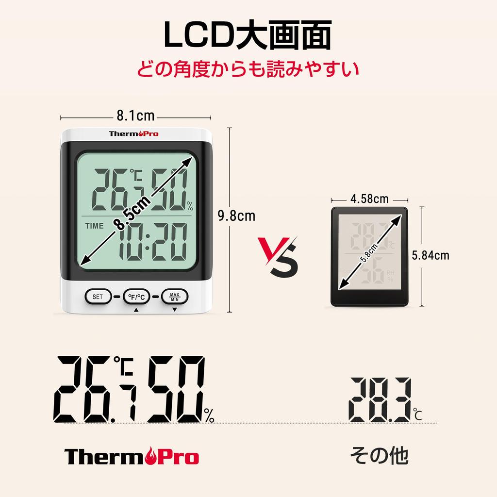 Termometr i higrometr cyfrowy ThermoPro z zegarem do wnętrz Wysoki Duży Maksymalna i minimalna temperatura i wilgotność Stojący na blacie Ścienny