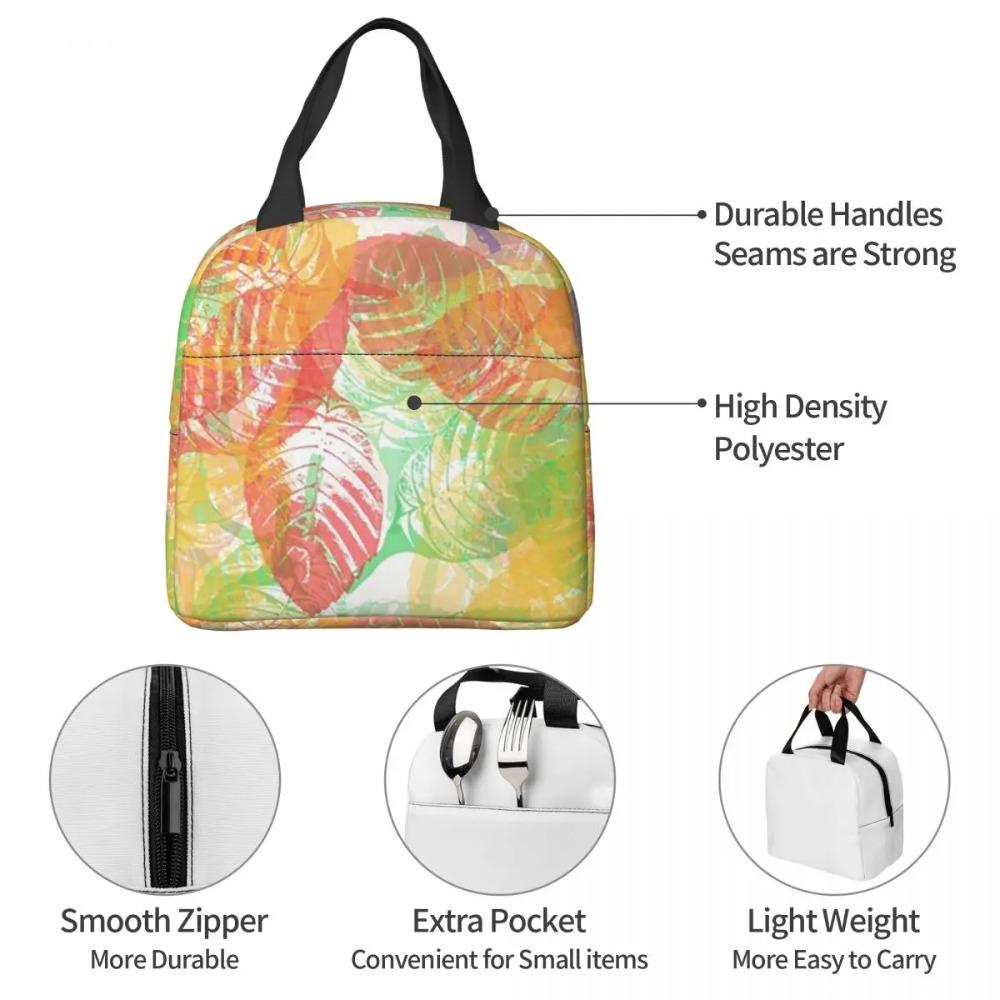 Colorful Leaves Leaf Vein Pattern Insulated Lunch Bag for Women Children Portable Food Boxes Thermal Lunch Box Tote