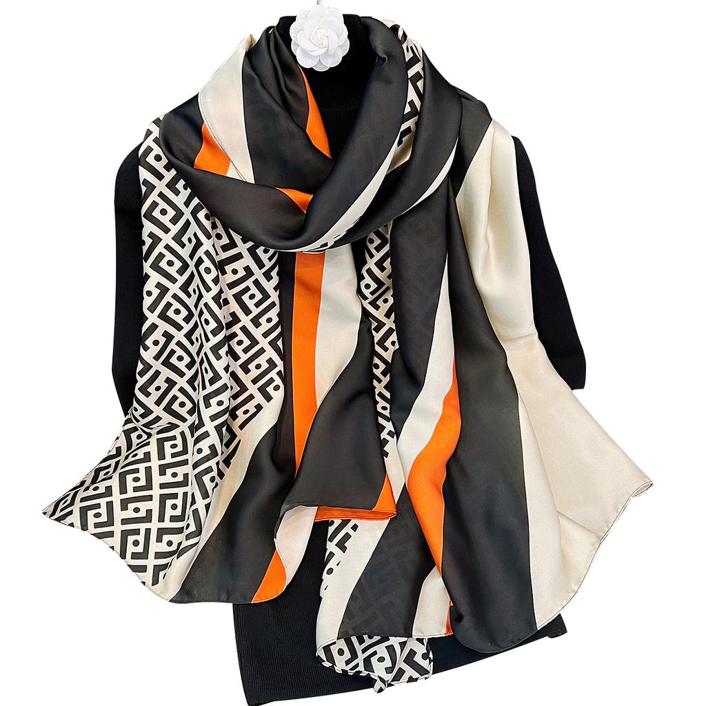 Summer New Imitation Silk English Letter Silk Scarf Fashion Printing Scarf Sun Protection Beach Towel