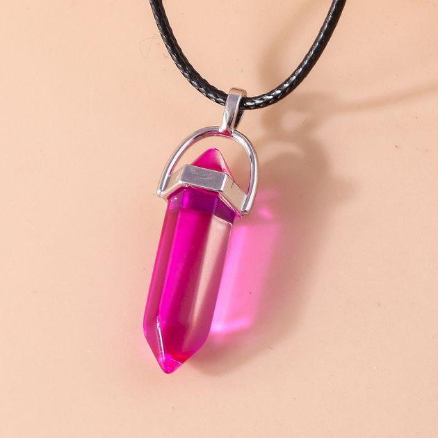 Collar de Piedra Natural Cuarzo Ópalo Amatista Cristal Rosa Colgantes Collar para Mujeres Niñas Cadena de Cuero Joyería Regalos