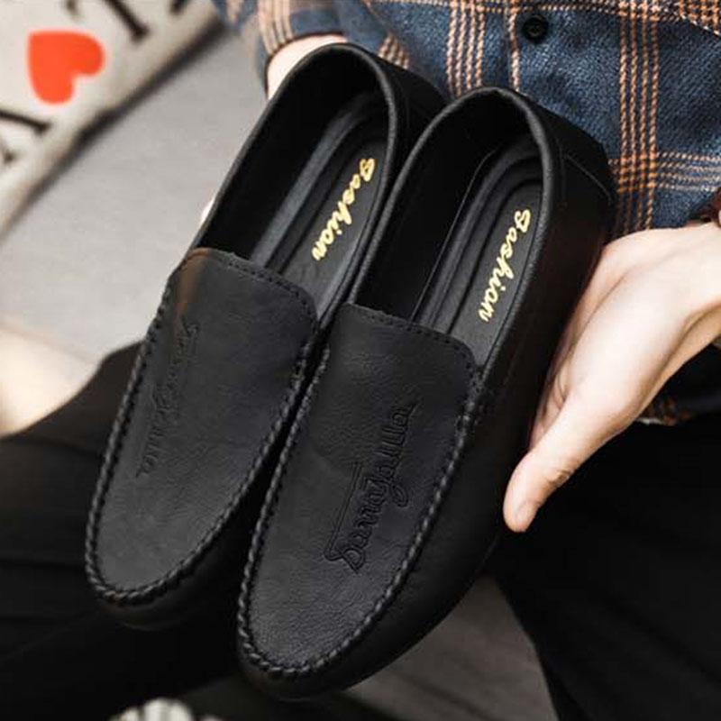 

НОВЫЕ мужские мокасины, удобные повседневные туфли на плоской подошве, мужские дышащие мокасины, мягкие кожаные туфли для вождения 43 чёрный