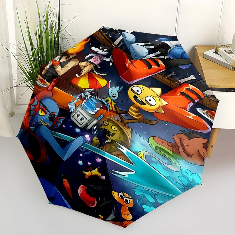 

1pc Outdoor Umbrella with Adventure Time Characters - Automatic Opening/Closing, Portable 3-Fold Design, 8-Rib Iron Frame - Perfect Gift for Fans