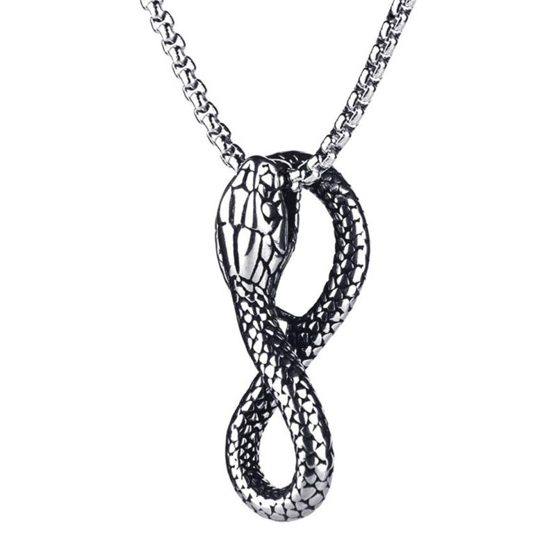 Gothic Style Ouroboros Snake Pendant Necklace Trendy Snake Pendant Necklace in Stainless Steel for Everyday Wear