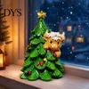 Resin Christmas Statues Highland Cow Stocking Figurine, Xmas Tree Cattle Holiday Figurines Statue, Animal Sculpture for Desktop Decoration Festive