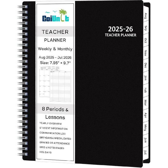 Teacher Planner 2025-2026, AUG. 2025 – JUL. 2026, Lesson Planner 2025-2026 Academic Year, with Tabs, Thick Paper, 2-Sided Pocket, 8’’ x