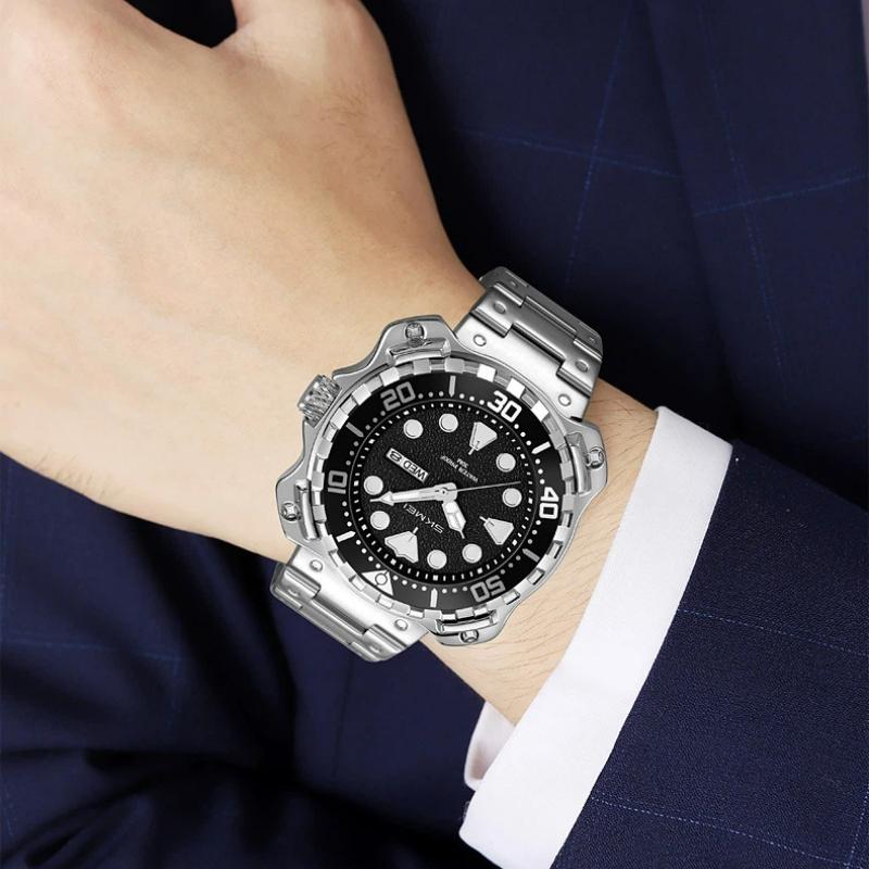 Skmei Men Watch Outdoor Sports Quartz Watches Mens Stainless Steel Waterproof Luminous Wristwatch Male Week Date Display Clock