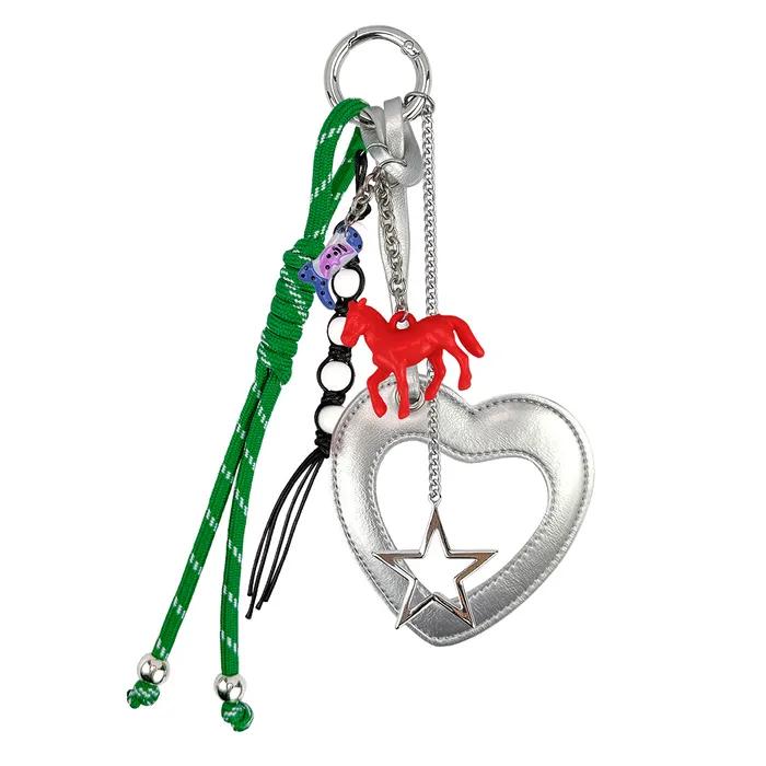 Heart Mirror Pony String Keyring _ Silver