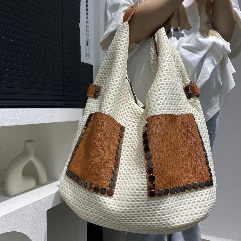 Ladies Vintage Mesh Tote Bag Large Capacity Commuter Shoulder Handbag