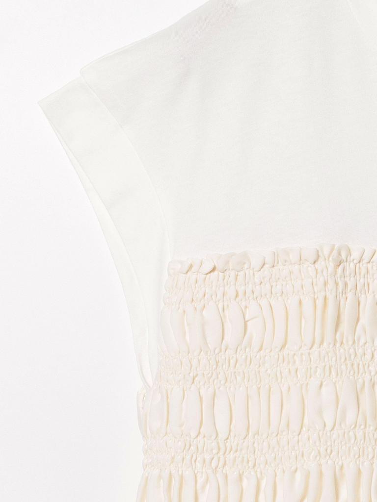 Beams Heart Mixed Material Shirred French Off One Size S/S Tee, Pullover, Women's, White,