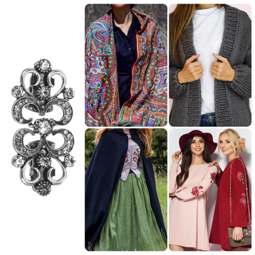 uxcell Vintage Sweater Clips Set of 2, Cape Cloak Clasp, Retro Cardigan Clips, Shawl Collar Clasp, Brooch Clips for Women (Silver)