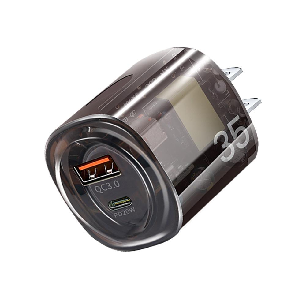 

Прозрачное механическое зарядное устройство USB PD 35 Вт, быстрая зарядка Quick Charge 3.0, быстрое настенное зарядное устройство, питание для мобильного телефона для IPhone Samsung, вилка Xiaomi Huawei US Plug прозрачный черный