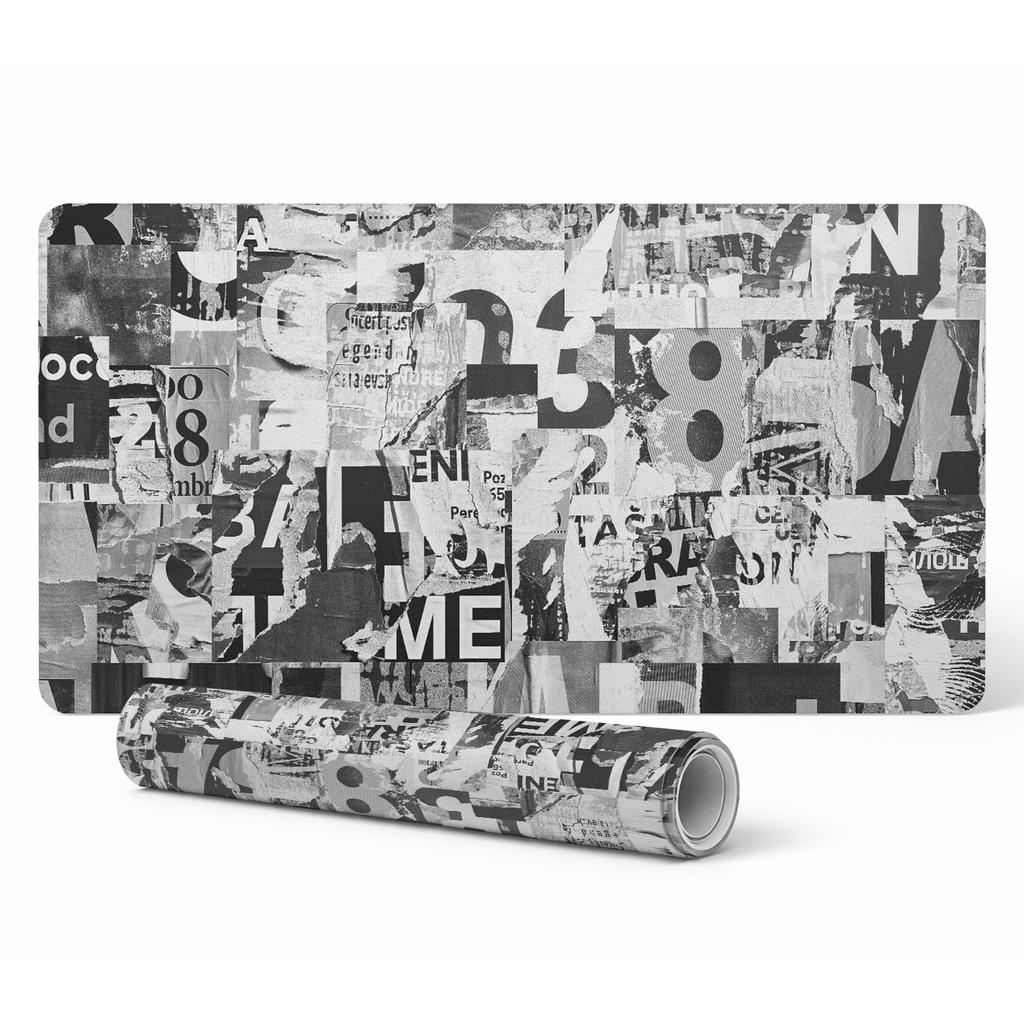 Protective Decorative Mat for Office Table Letters and Numbers Collage 90x45 cm