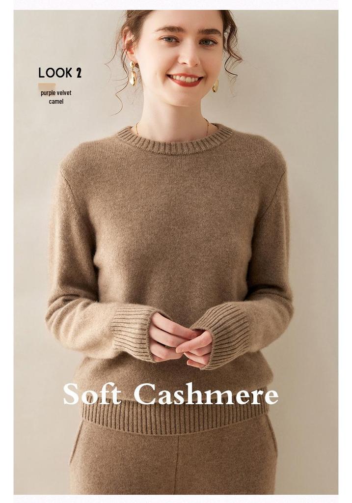 Women's Classic Style Cashmere Sweater: Solid Color, Round Neck, Loose Fit, Double-Ply Thick Cashmere - Perfect Base Layer