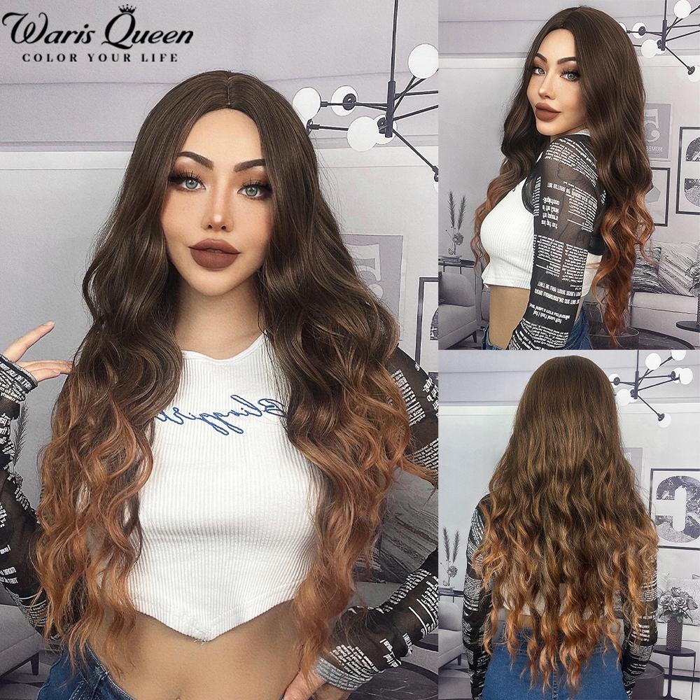 Long Wavy Black And Pink Synthetic Wig for Women With Bangs Natural Heat Resistant Part Cosplay Party Lolita Daily  Hair Wigs