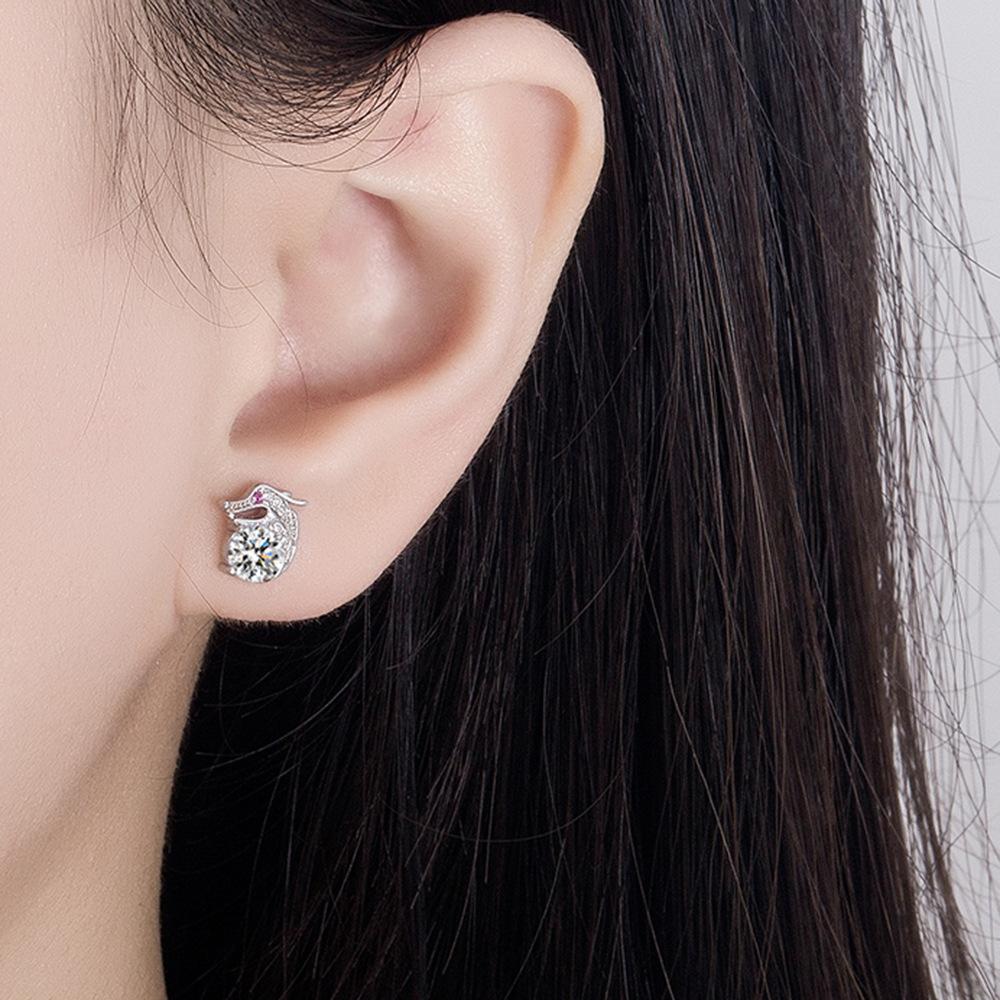 Light Luxury Diamond-encrusted Zodiac Dragon Red Diamond Stud Earrings Niche Design Ear Jewelry