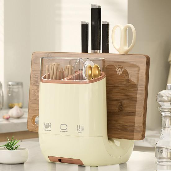 Yousheng U-Shaped Kitchen Rack PP Cutting Board & Utensil Holder with Drainage Tray Compact Countertop Storage Organizer for Cutters Chopsticks Spices