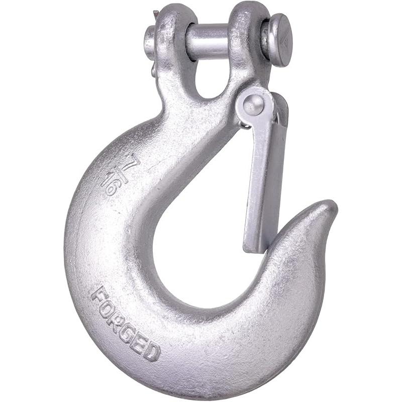 1/4 Inch Safety Chain Hooks, Clevis Slip Hook With Safety Latch, Grade 70 Forged Steel 12,600 Lb For Trailer Truck Transport Tow Winch Hook