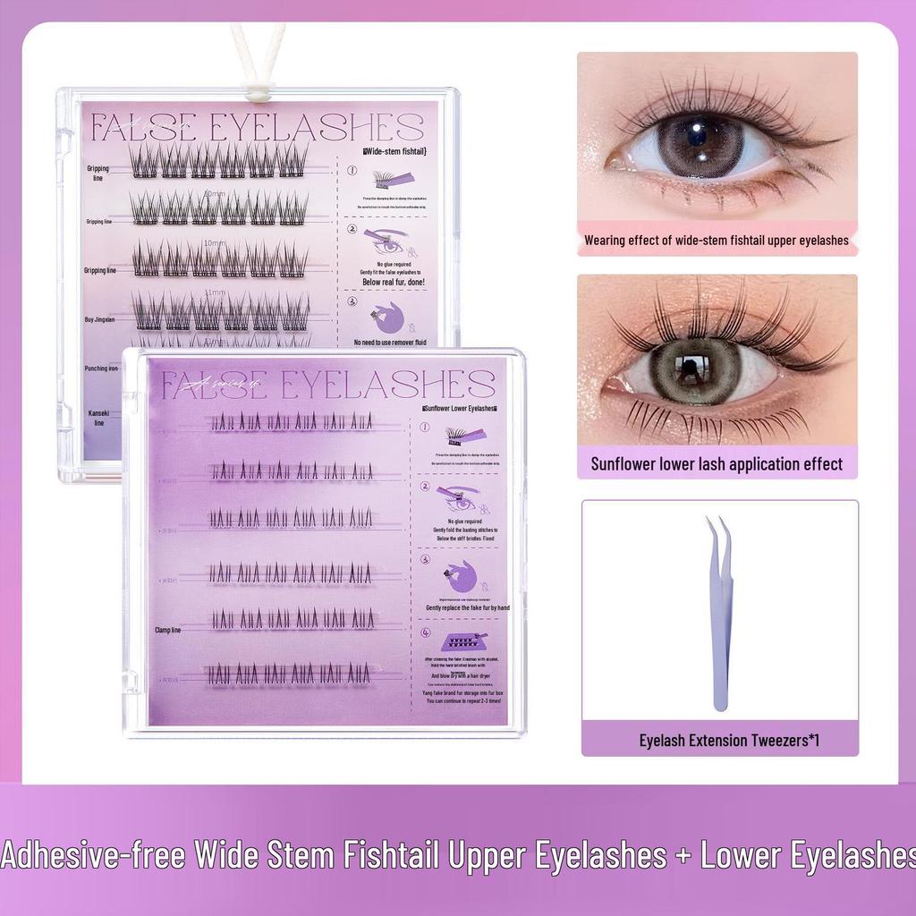Pure Desire Self-Adhesive Cat-Eye Eyelashes - No Glue, Thick Natural Curl for Beginners