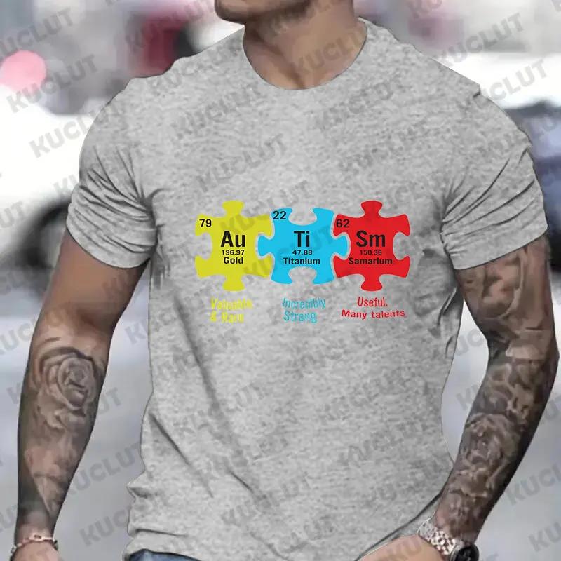 Funny Autism Puzzle Piece Shirt for Men Clothing Fashion Autism Awareness Y2k Graphic Print Tops Short Sleeve Tees Men's Clothes