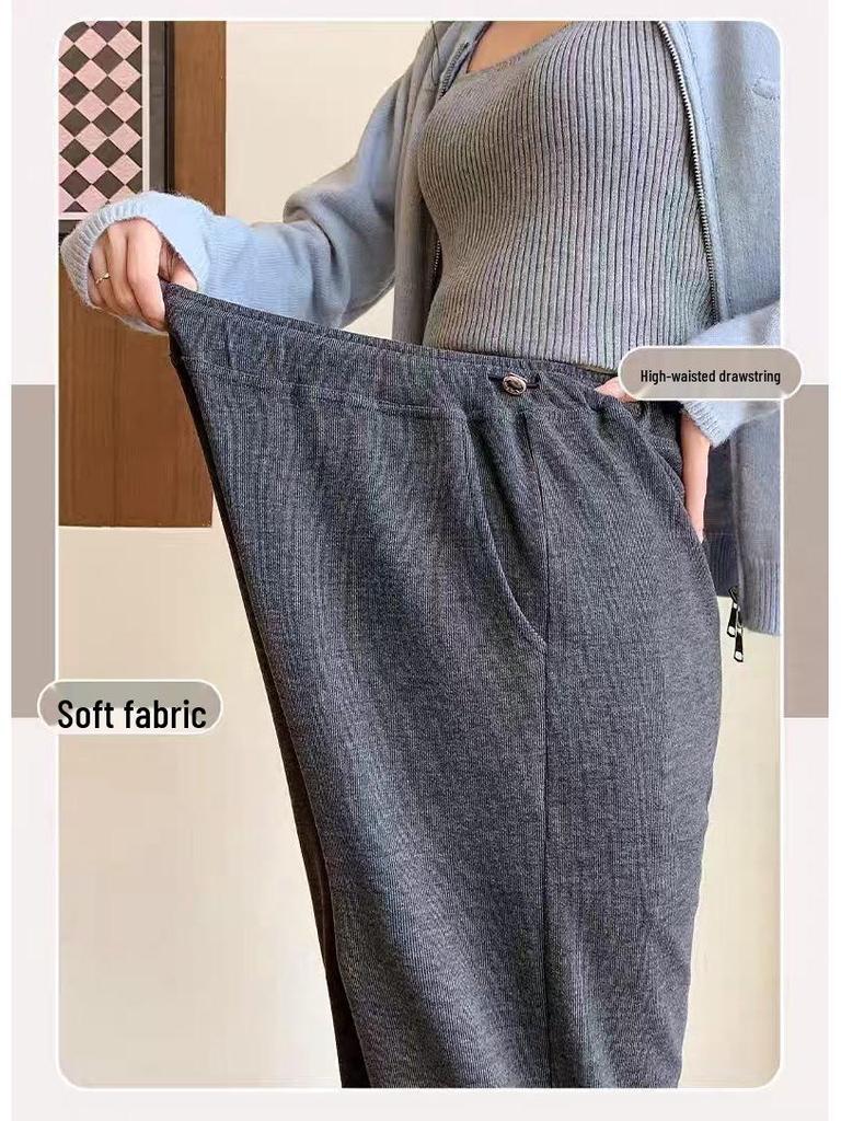 Umstandsmode Weitbeinige Samthose: Gemütliches Design mit seitlichem Kordelzug für Herbst/Winter, ideal sowohl für vor als auch nach der Schwangerschaft.