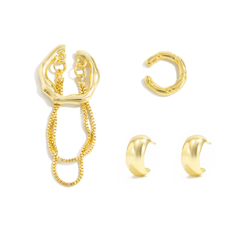 Fashion Metal Smooth Surface C-Shaped Ear Buckle Without Ear Holes, Simple Wind Metal Chain Fringed Stud Earrings