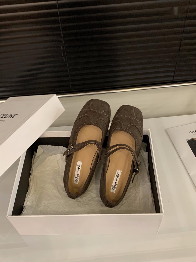 Flat-bottomed retro suede Mary Jane single shoes women's shoes 2025 new spring and autumn soft-soled commuting ladyshoes