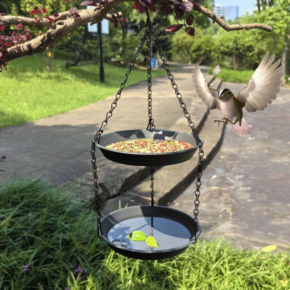Hanging Double Layer Bird Feeder Large Capacity Durable Bird Water Bowl Convenient Dual-purpose Bird Feeding Dish Outside Patio