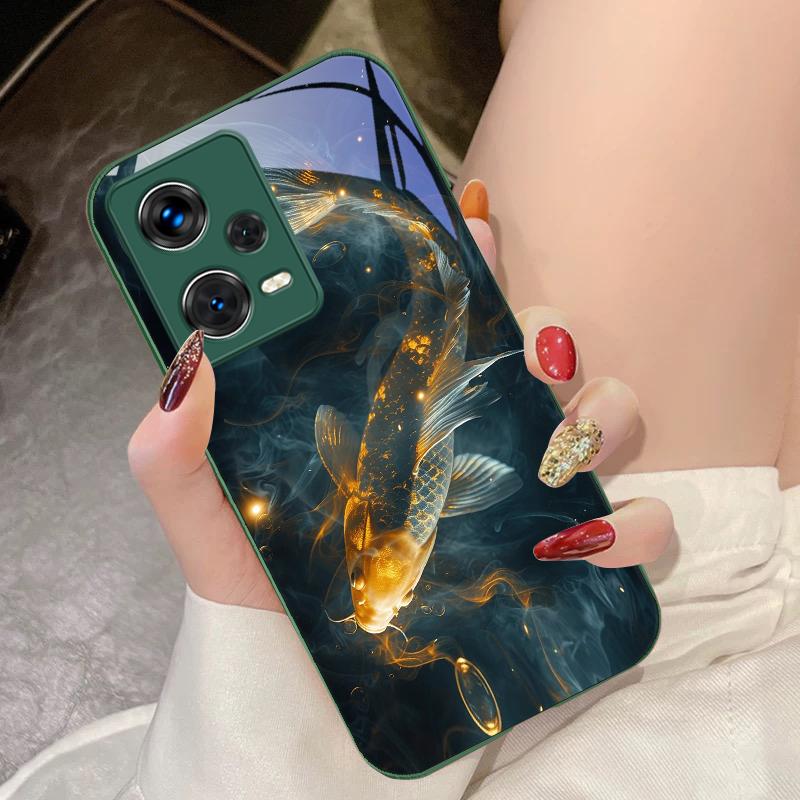 Good Luck Koi Red For Xiaomi 14 Ultra 13 Lite Redmi Note 13 11 Pro 12 Plus Poco X6 3 Pro F4 6 GT Tempered Glass Phone Case