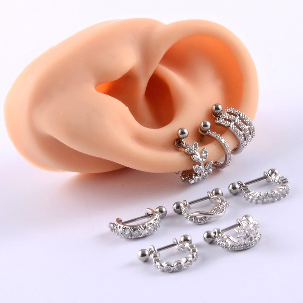 1pc Ear Tragus Cartilage Ring Stainless Steel Barbell With Cz Hoop Cartilage Cuff piercing Helix Daith Rook Lobe Earrings