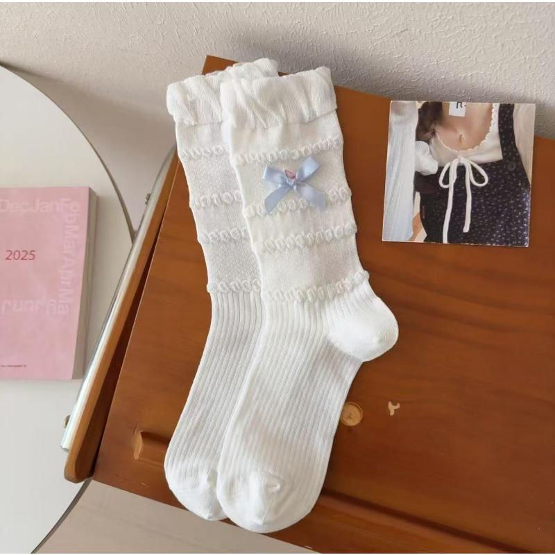 Ladies Spring and Autumn Lovely Assorted Bow Cake Pile Pile Socks