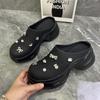 Height increase 7 full leather thick-bottomed bag head half slippers women's summer new versatile niche outer wear diamond sandals