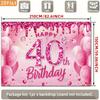 2D Plane Pink Glitter Background Cloth with the Text "Happy 40th Birthday" for Party Decoration Polyester Fiber