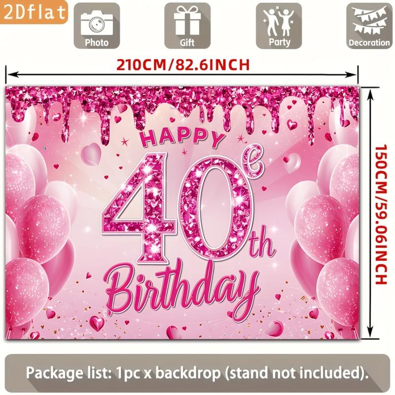 2D Plane Pink Glitter Background Cloth with the Text "Happy 40th Birthday" for Party Decoration Polyester Fiber