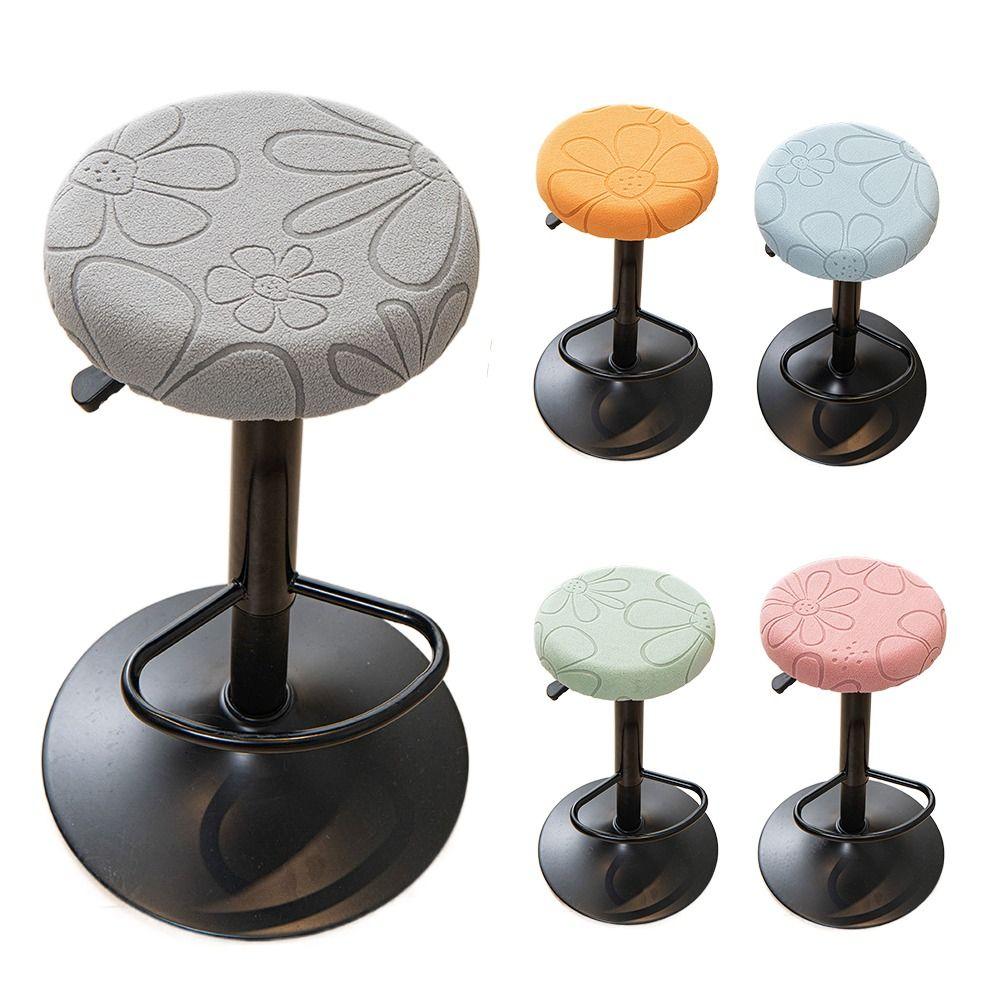 Jacquard Bar Round Stool Cover Thickened Elastic Seat Chair Slipcover Washable Stretchable Stool Cushion Cover for All Seasons