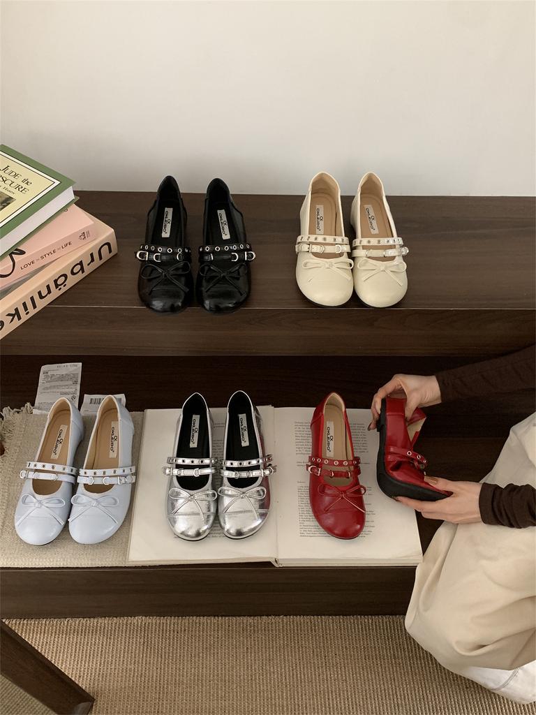 Französische Damen-Pendlerschuhe mit flachem Boden, Einzelne Schuhe, Damenschuhe, 2025 neu, Frühling und Herbst, Schleife, Mary Janes, Abendschuhe