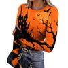 Women's Slim Fit Halloween Print Pullover Long Sleeve T Shirt Crew Neck Base Layer Top with Thumb Hole Cuffs Stretch Fabric