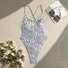 Zebra Printed Tankini Bikini Suit Women's Sexy One-Piece Thong Swimsuit Summer Backless Tight Beach Bikini Sets Female