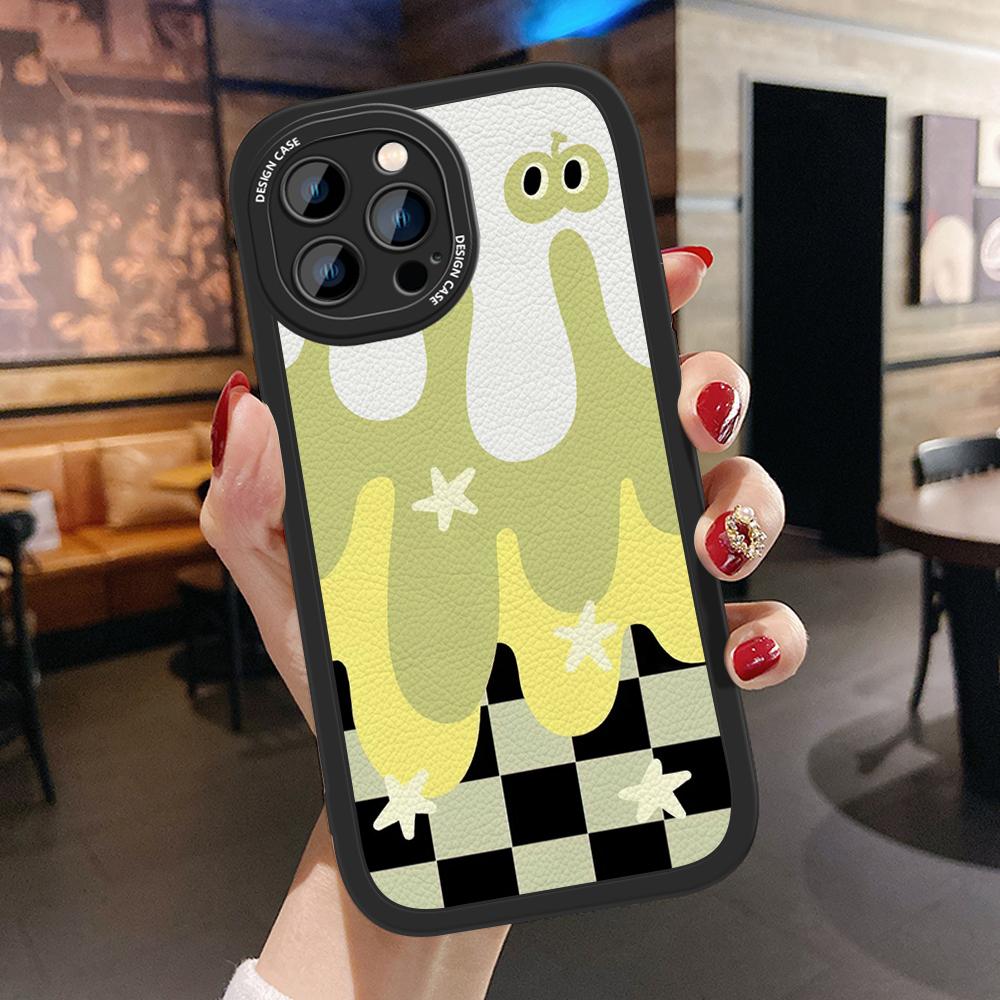 

Тонкий кожаный чехол с мультяшными звездами и квадратными мягкими силиконовыми чехлами из искусственной кожи для iPhone Samsung Huawei Honor Xiaomi Redmi OPPO Realme Vivo Vivo Y91C/Y1S чёрный