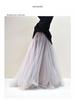Women's Mesh Pleated Tulle Midi Skirt - Mid-Length, Large Swing Design for Dance and Fairy Styles.