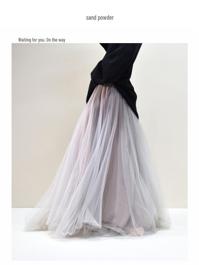 Women's Mesh Pleated Tulle Midi Skirt - Mid-Length, Large Swing Design for Dance and Fairy Styles.