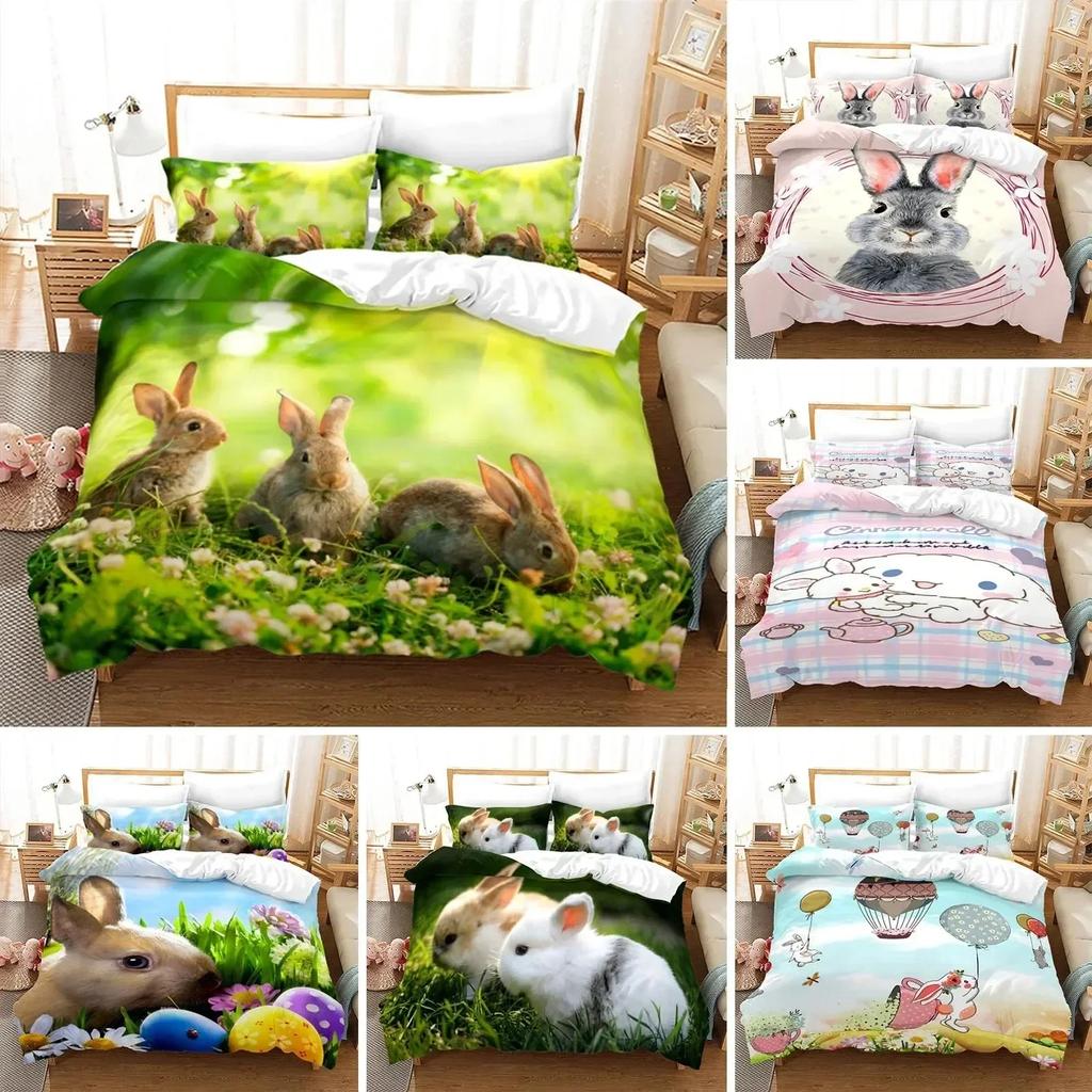 Cartoon Rabbit Funny Animals Bedding Set Duvet Cover Sheet Printed Bed Set Pillowcase Bed Full Queen King Size Comforter Bedroom