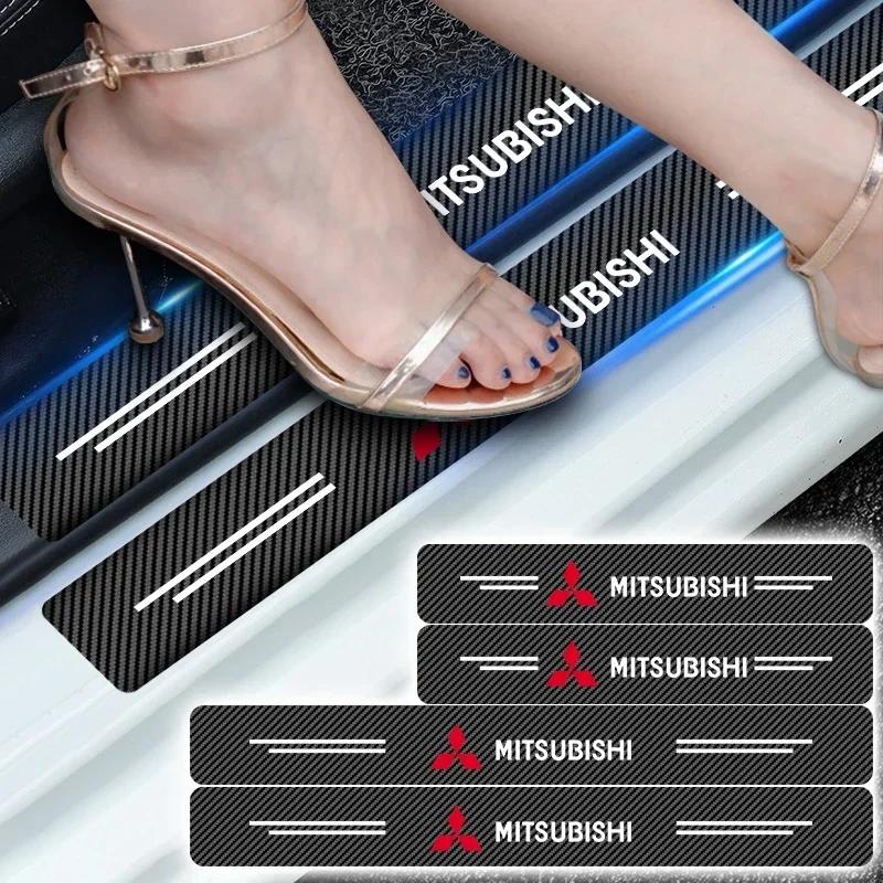 pdsh9 Car Door Sill Carbon Fiber Sticker Threshold Side Anti Scratch Tape Waterproof For Mitsubishi Motors Metal Label Sticker Label